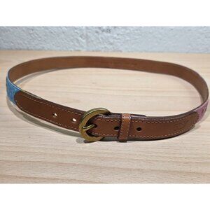 Vineyard Vines Patchwork Leather Belt Nautical Beachy Fish Mermaid Crab XS